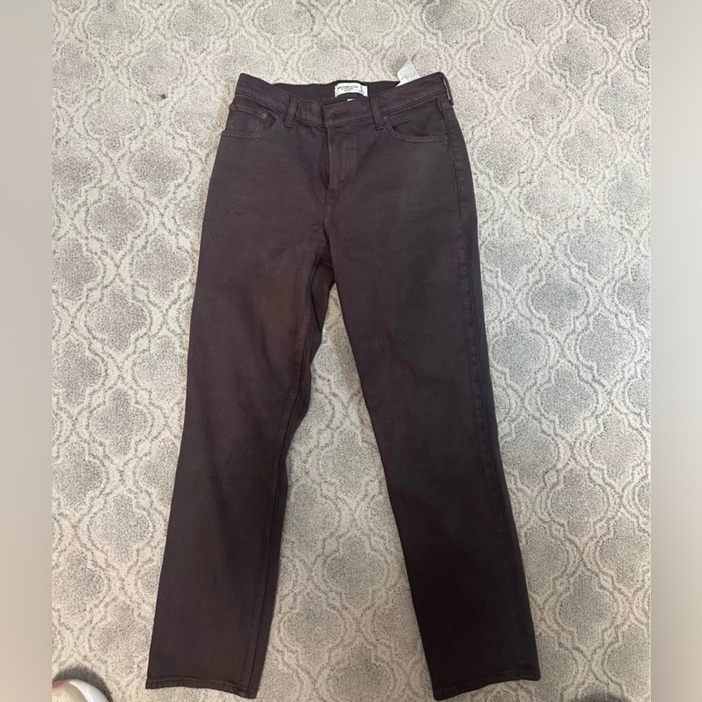 Abercrombie 90’s Straight Mid Rise Curve Love Jeans - Dark Brown